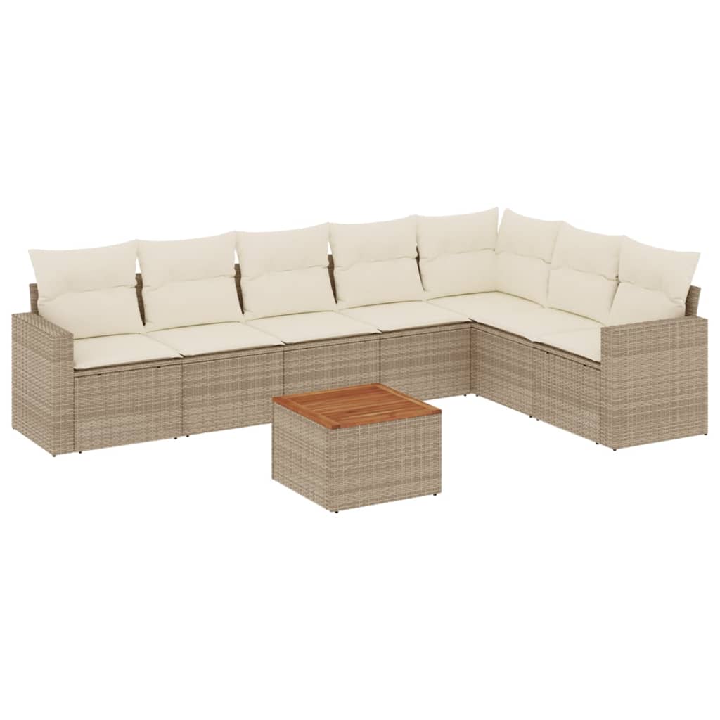 vidaXL 8-delige Loungeset met kussens poly rattan beige