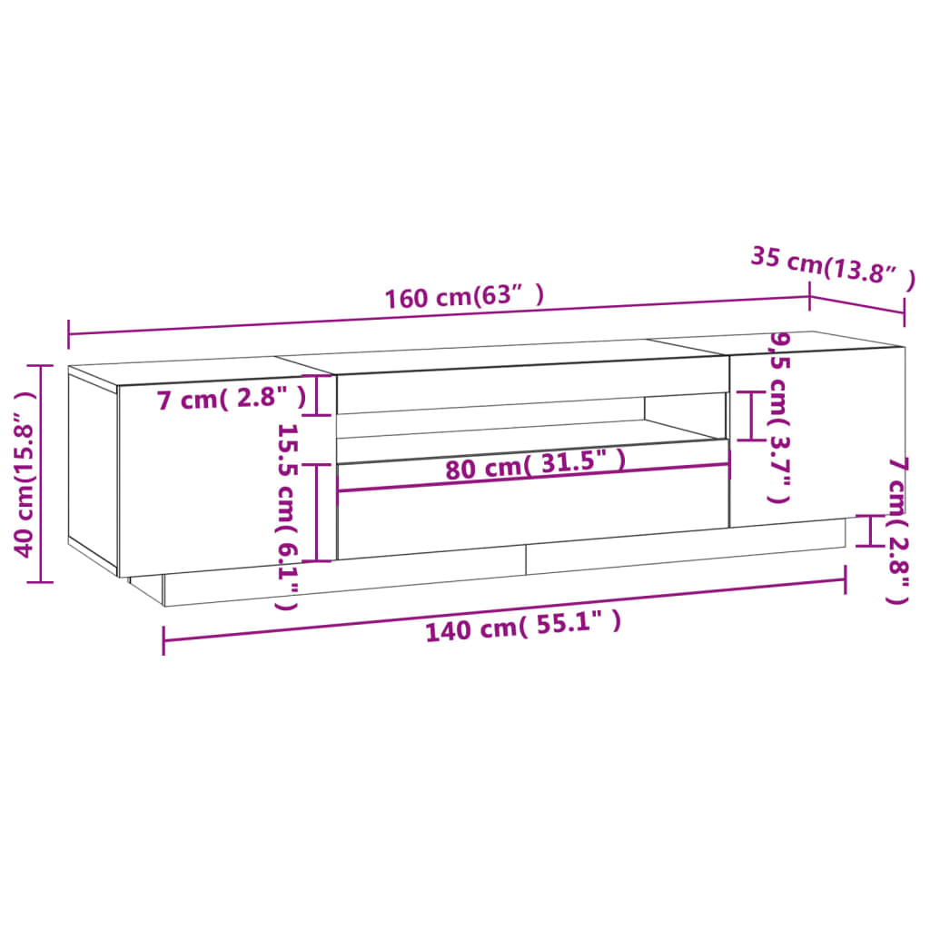 vidaXL Tv-meubel met LED-verlichting 160x35x40 cm betongrijs