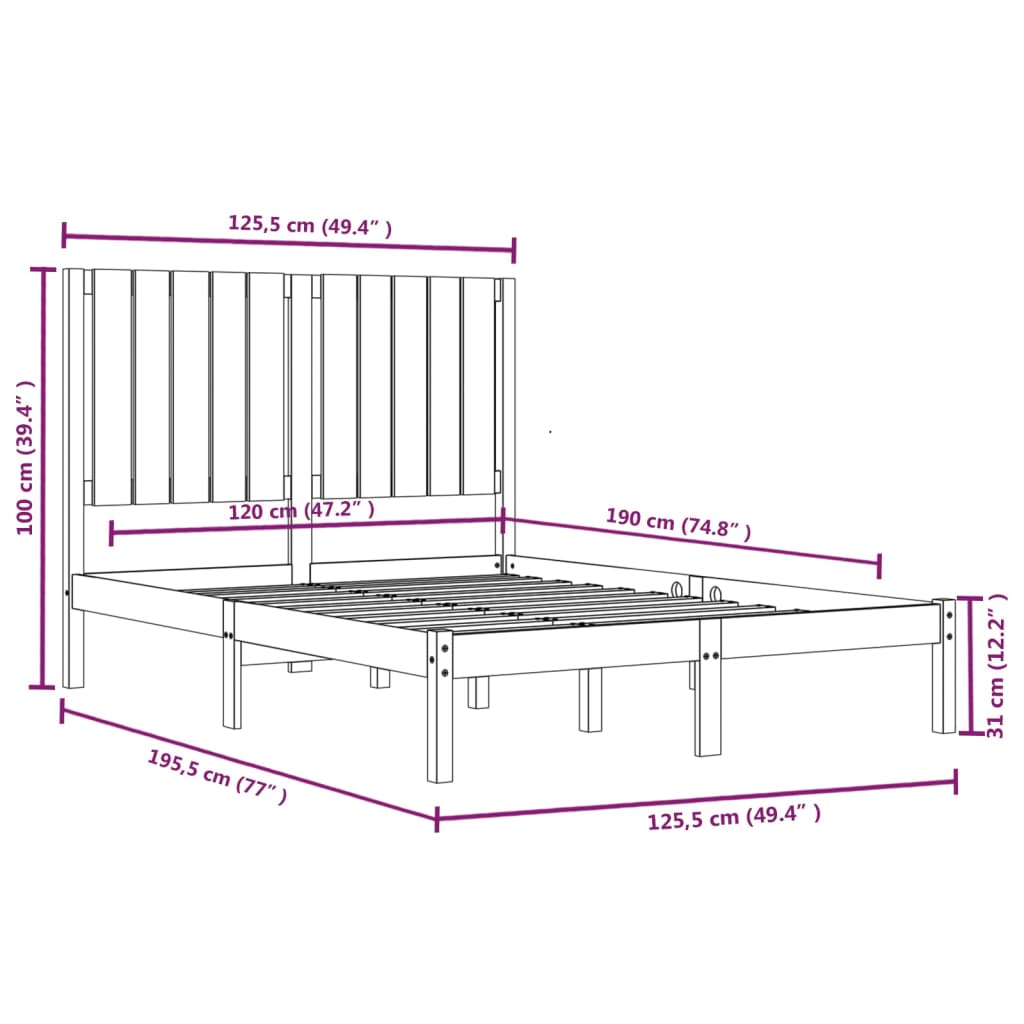 vidaXL Bedframe massief hout 120x190 cm