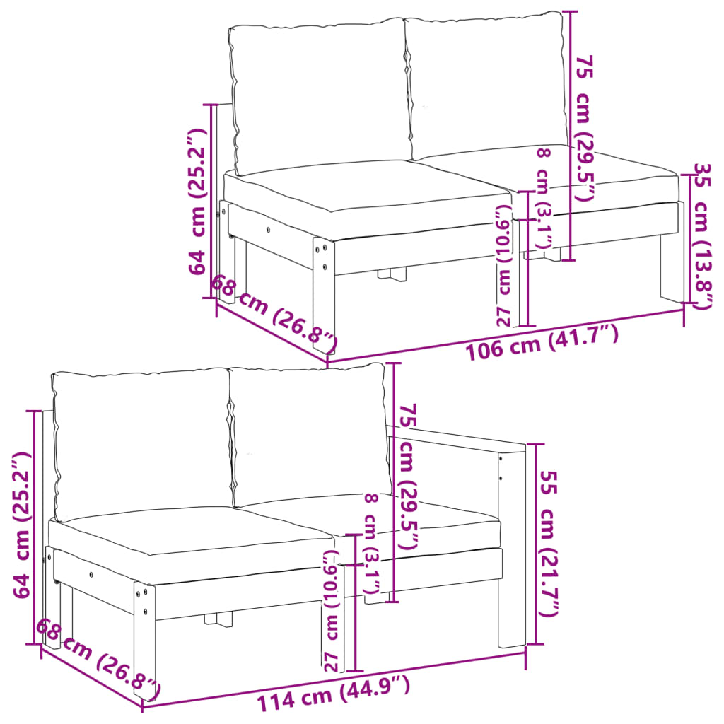 vidaXL 9-delige Loungeset met kussens massief acaciahout