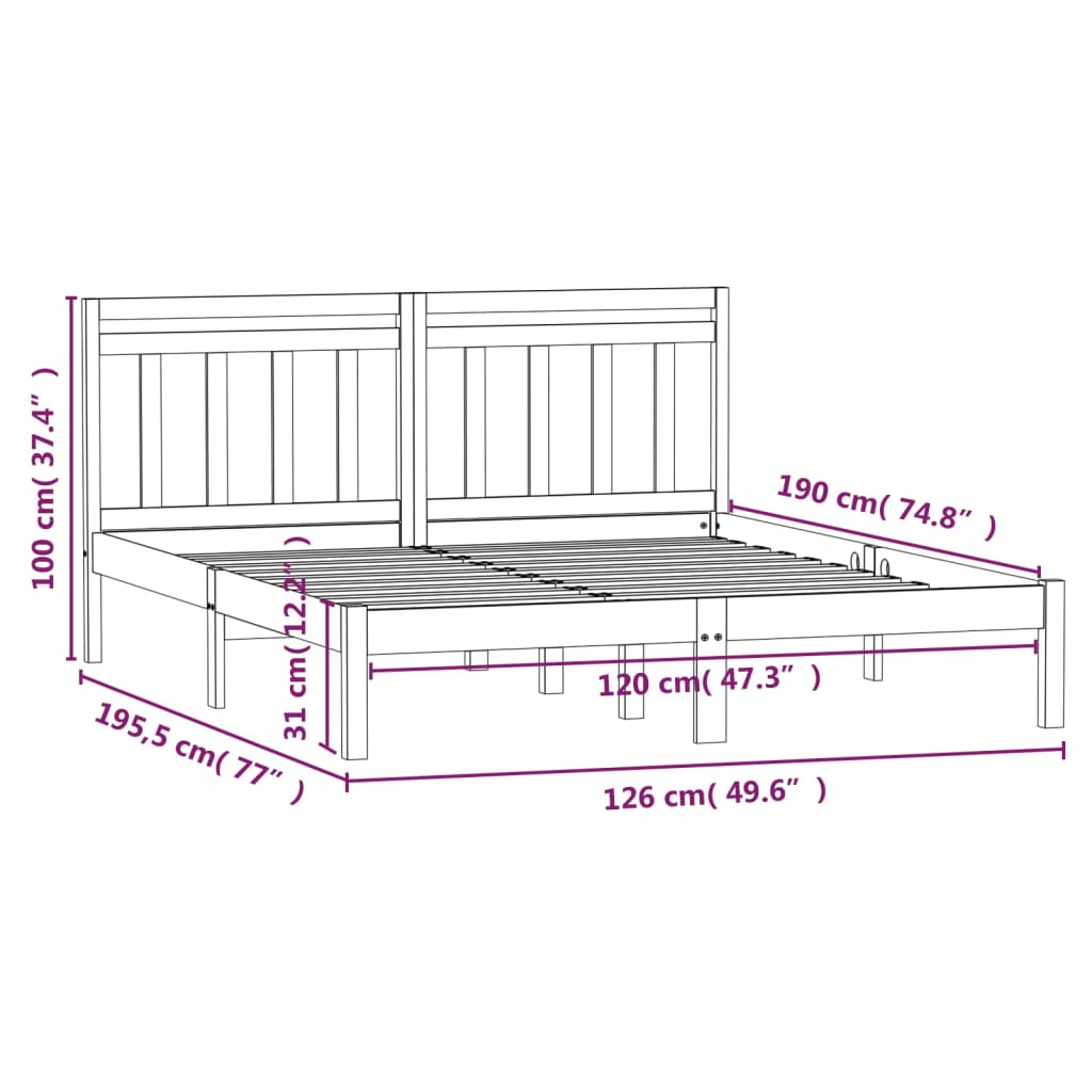 vidaXL Bedframe massief hout 120x190 cm