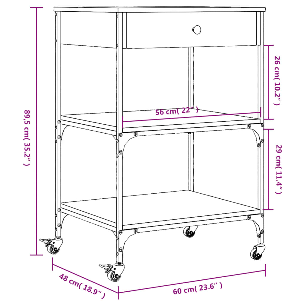 vidaXL Keukentrolley 60x48x89,5 cm bewerkt hout gerookt eikenkleurig