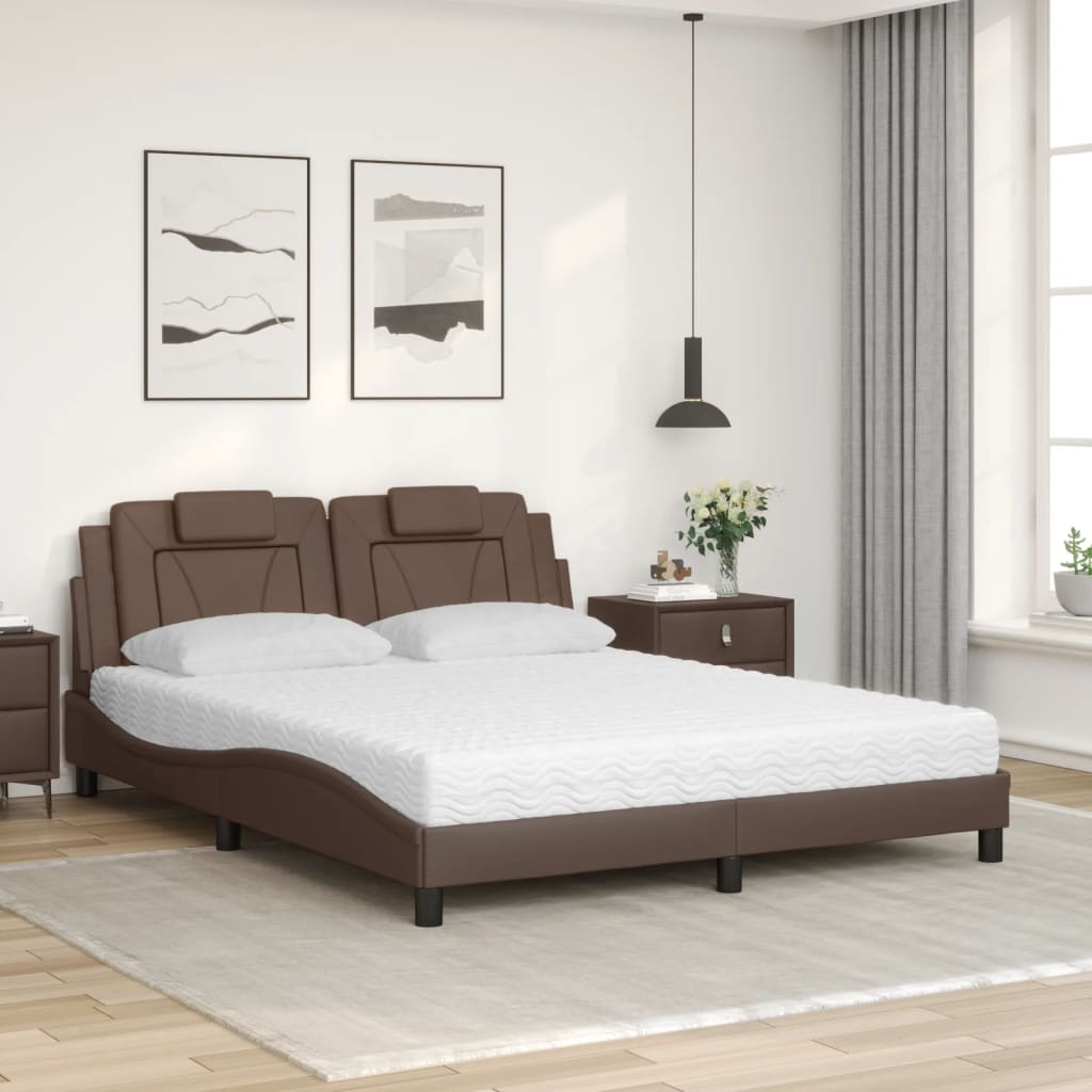 vidaXL Bed met matras kunstleer bruin 160x200 cm