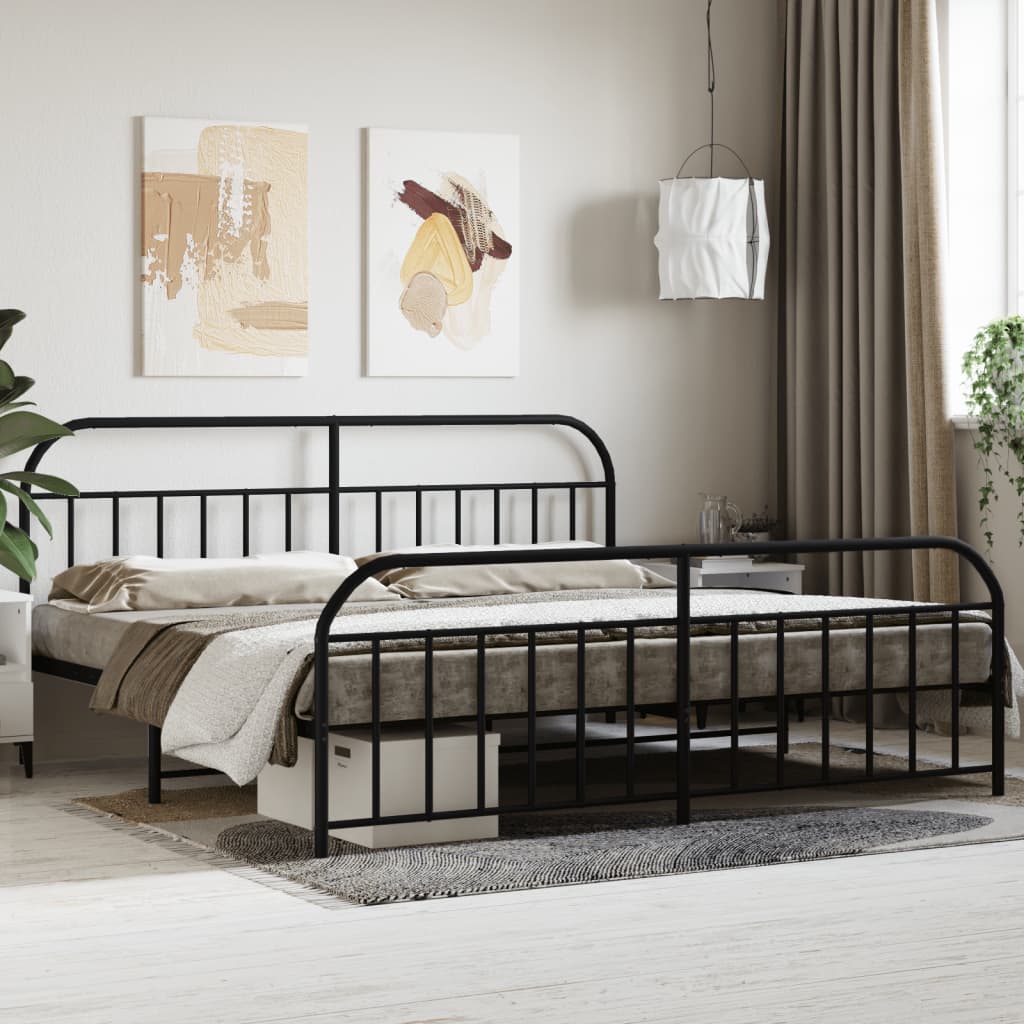 vidaXL Bedframe met hoofd- en voeteneinde metaal zwart 193x203 cm