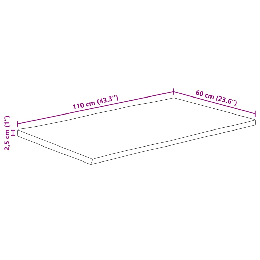 vidaXL Tafelblad met natuurlijke rand 110x60x2,5 cm massief mangohout