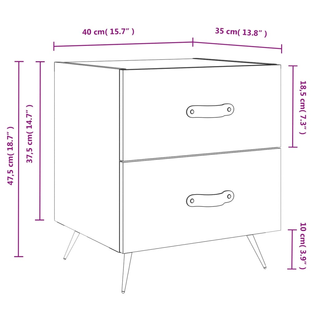 vidaXL Nachtkastje 40x35x47,5 cm bewerkt hout hoogglans wit