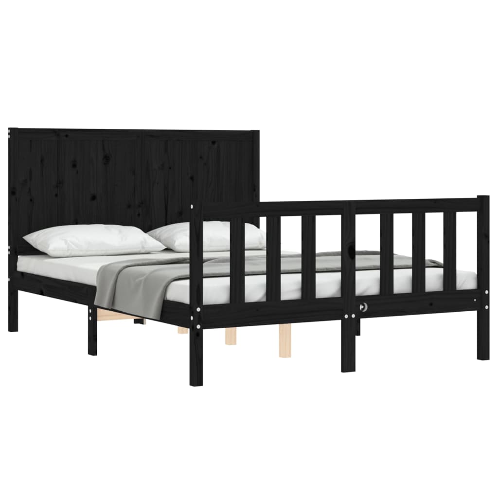 vidaXL Bedframe met hoofdbord massief hout zwart 140x190 cm