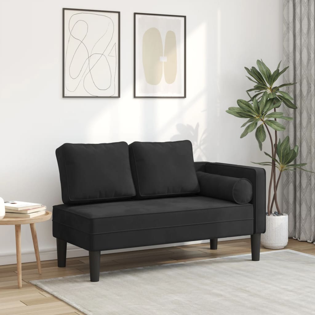 vidaXL Chaise longue met kussens fluweel zwart