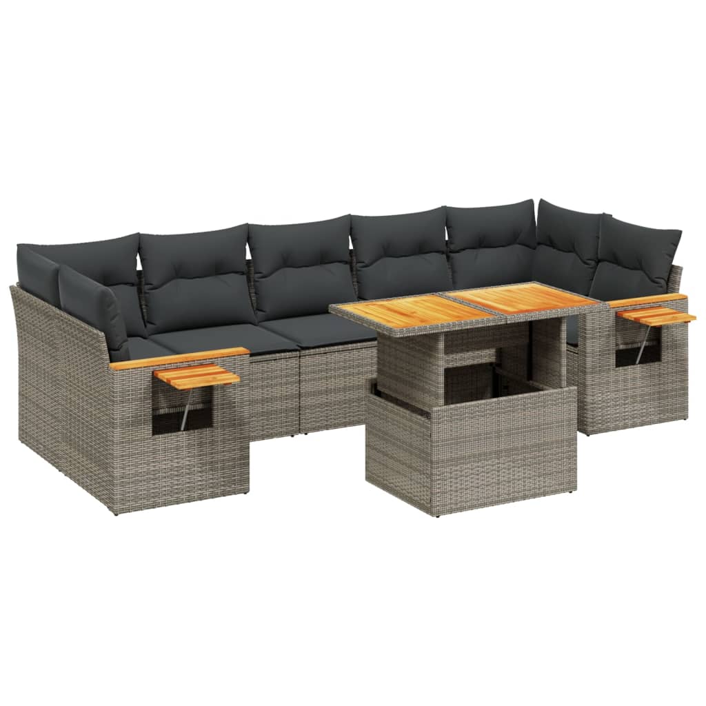 vidaXL 8-delige Loungeset met kussens poly rattan grijs