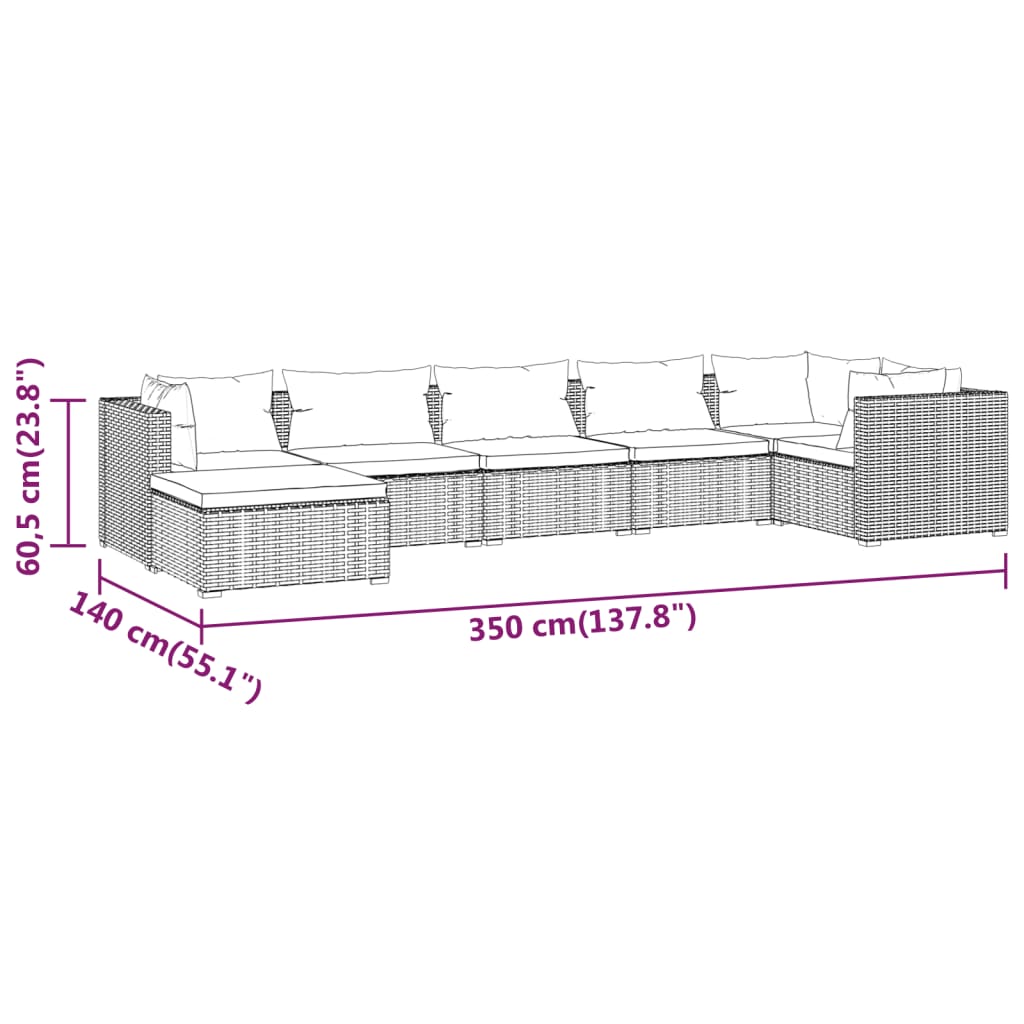 vidaXL 7-delige Loungeset met kussens poly rattan grijs