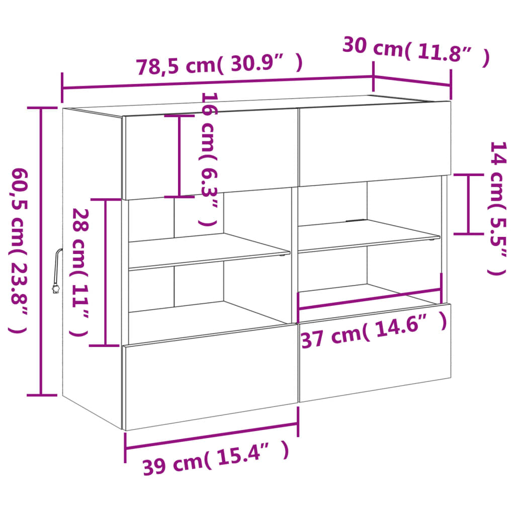 vidaXL Tv-wandmeubel met LED 78,5x30x60,5 cm bruin eikenkleur