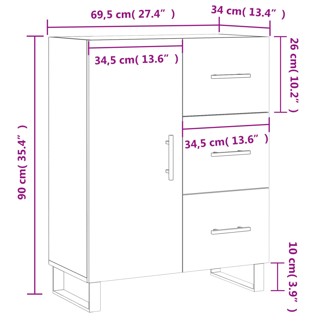 vidaXL Dressoir 69,5x34x90 cm bewerkt hout sonoma eikenkleurig