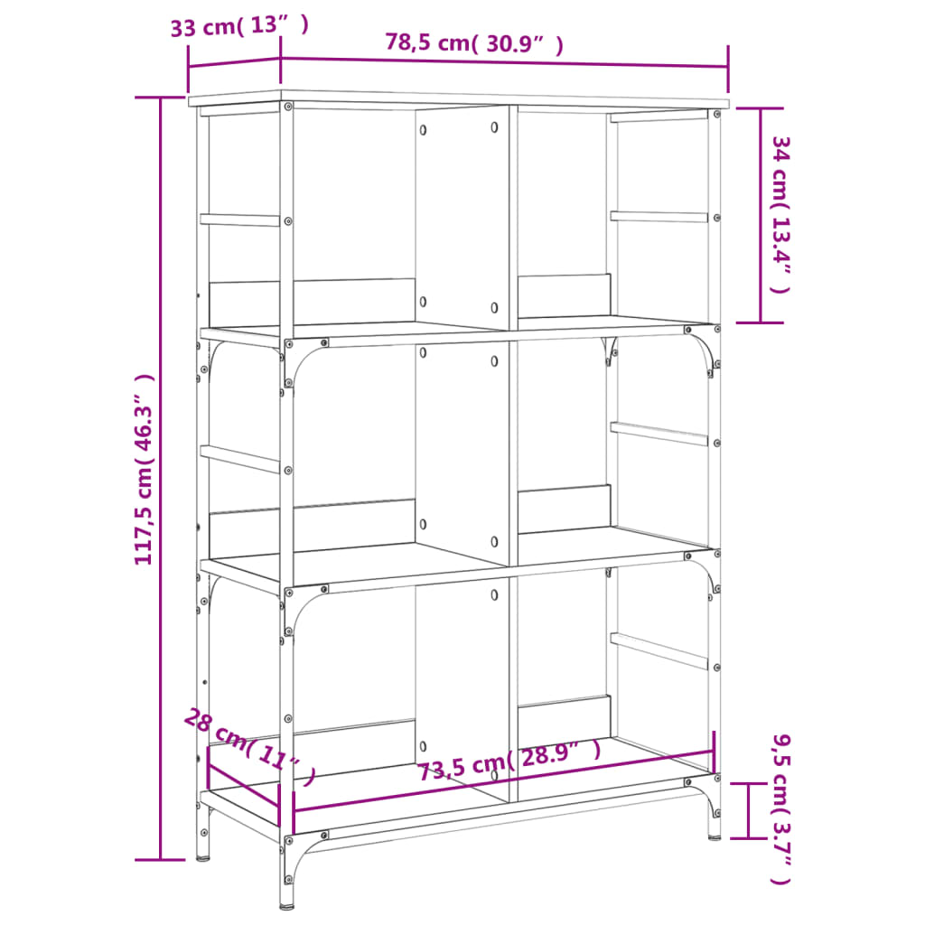 vidaXL Boekenrek 78,5x33x117,5 cm bewerkt hout grijs sonoma eikenkleur