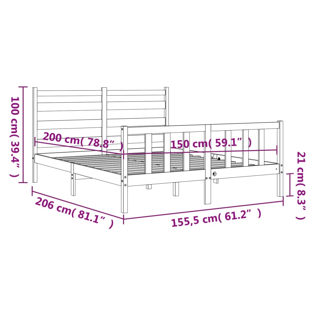 vidaXL Bedframe met hoofdbord massief hout