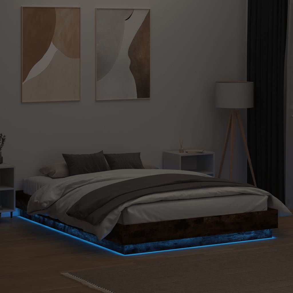 vidaXL Bedframe met LED-verlichting gerookt eikenkleurig 150x200 cm