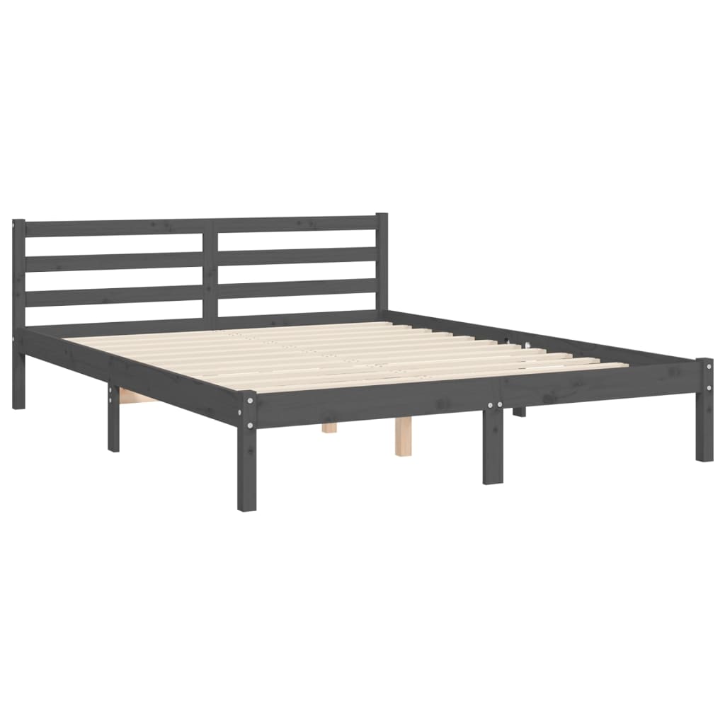 vidaXL Bedframe met hoofdbord massief hout grijs 140x190 cm