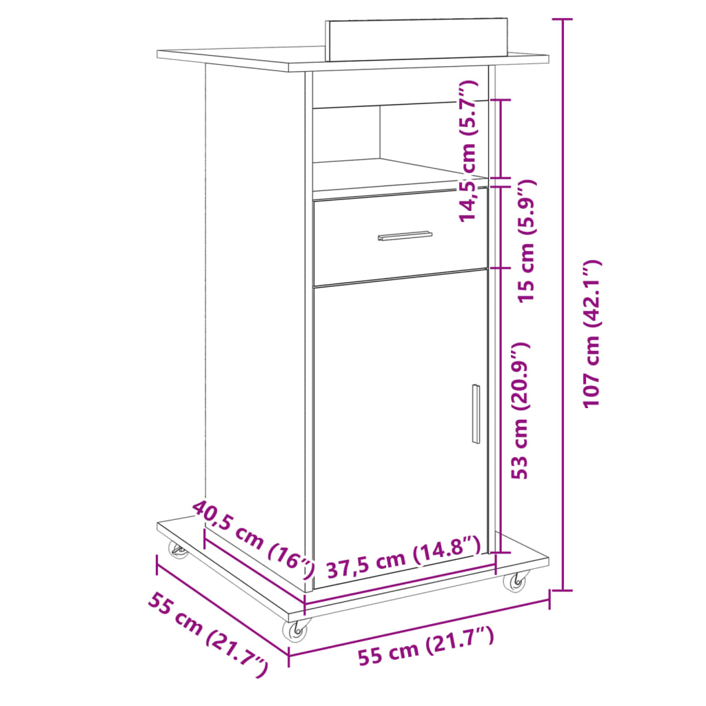 vidaXL Lessenaar met wielen en lade 55x55x107 cm bewerkt hout wit