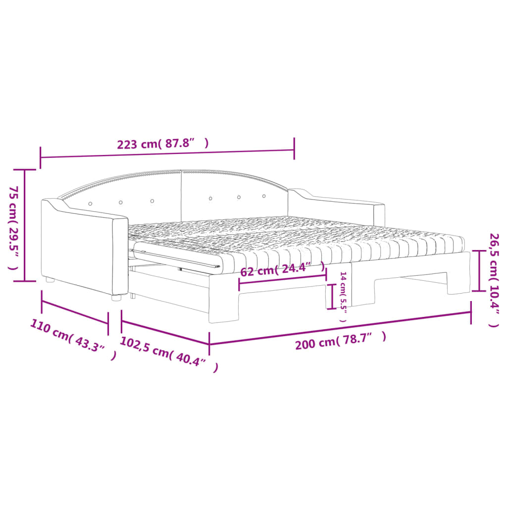 vidaXL Slaapbank met onderschuifbed en matrassen 100x200 cm stof crème