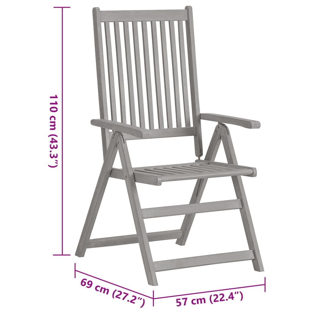 vidaXL Tuinstoelen 8 st verstelbaar met kussens acaciahout grijs