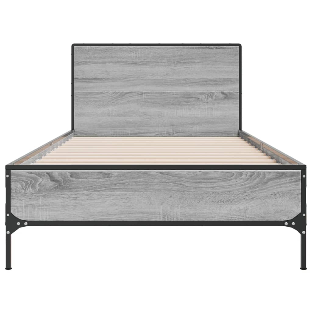 vidaXL Bedframe bewerkt hout en metaal grijs sonoma eiken 90x190 cm