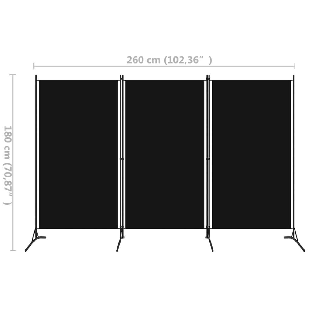 vidaXL Kamerscherm met 3 panelen 260x180 cm zwart