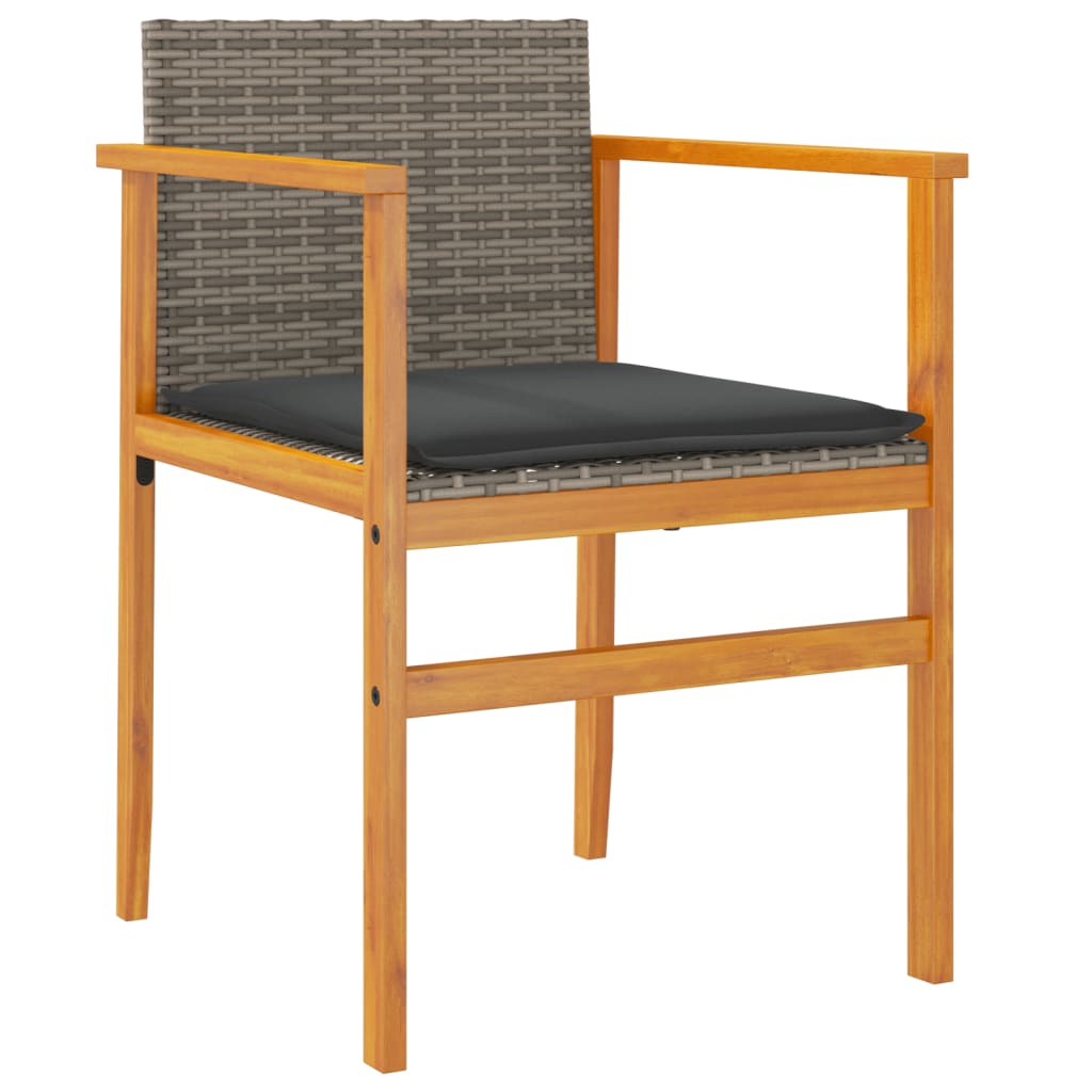 vidaXL Tuinstoelen 2 st met kussens poly rattan en massief hout grijs