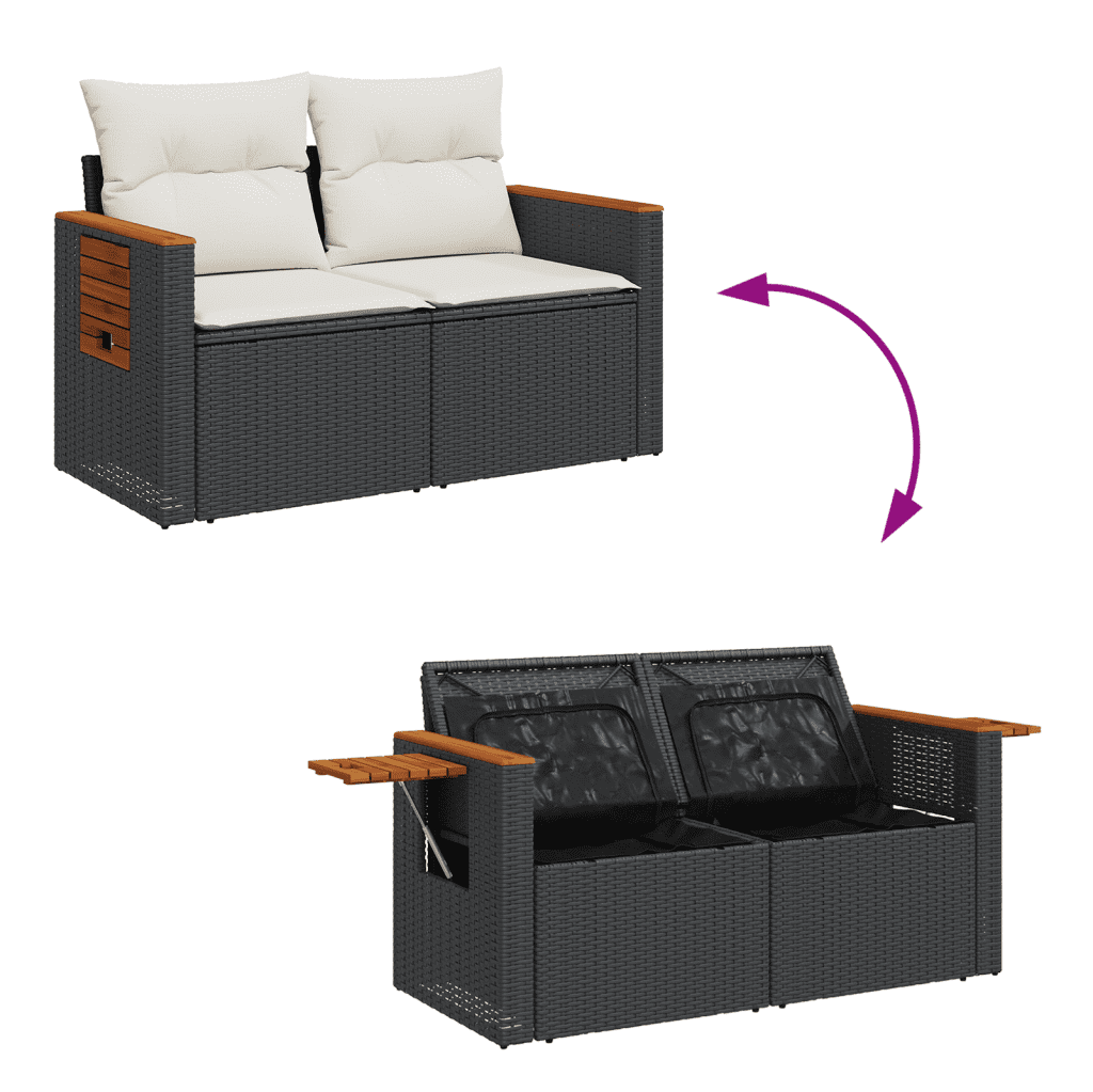 vidaXL 7-delige Loungeset met kussens poly rattan zwart