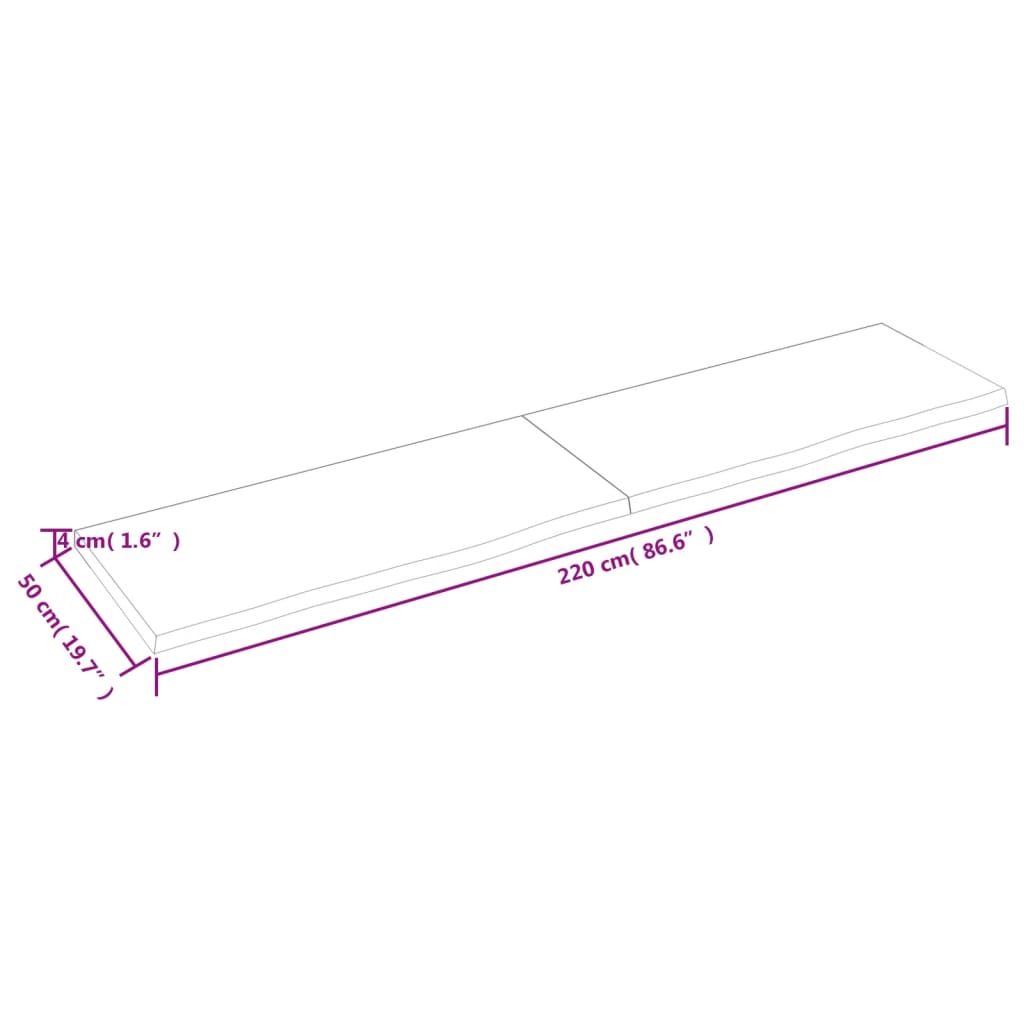 vidaXL Wastafelblad 220x50x(2-4) cm behandeld massief hout lichtbruin