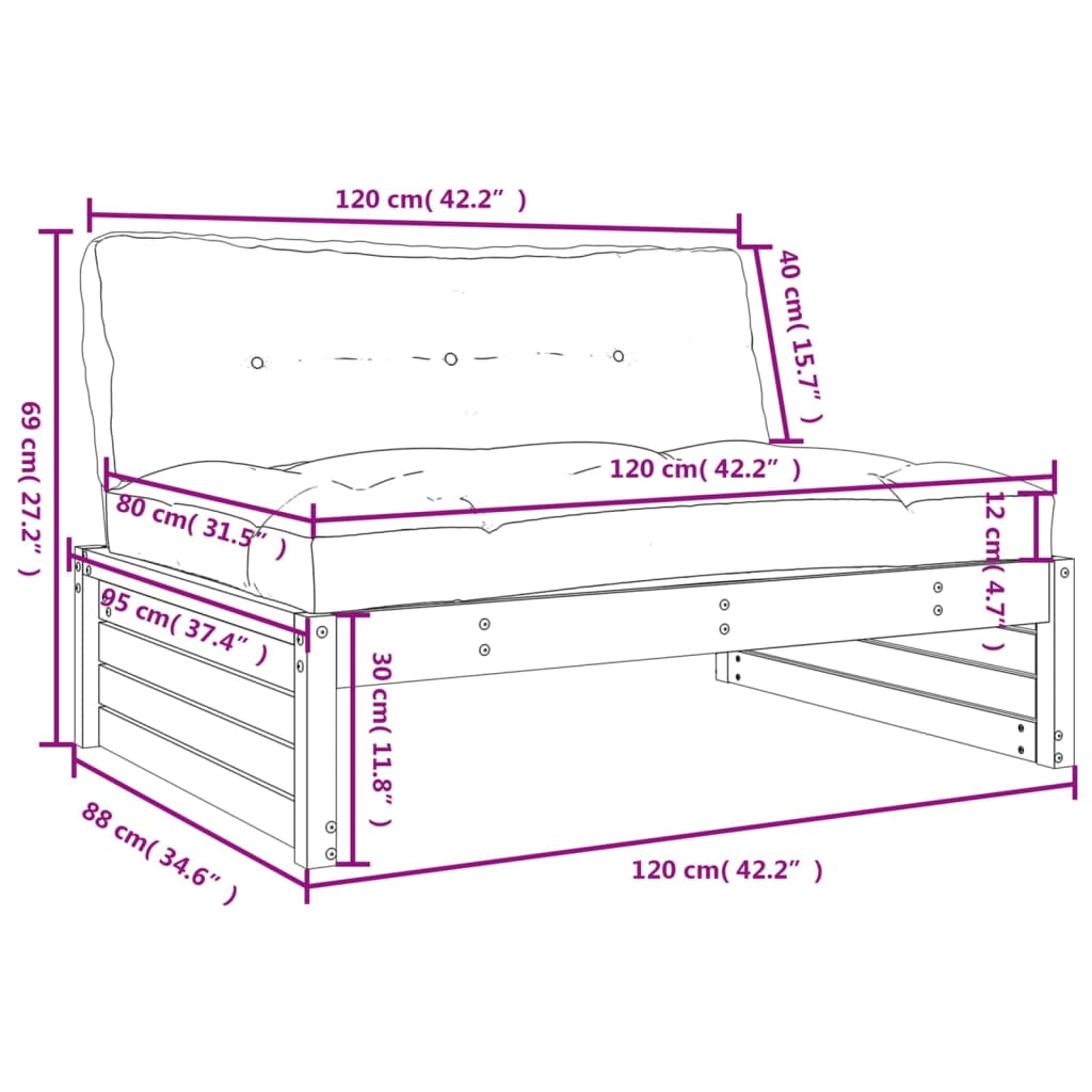 vidaXL Middenbank 120x80 cm massief grenenhout grijs