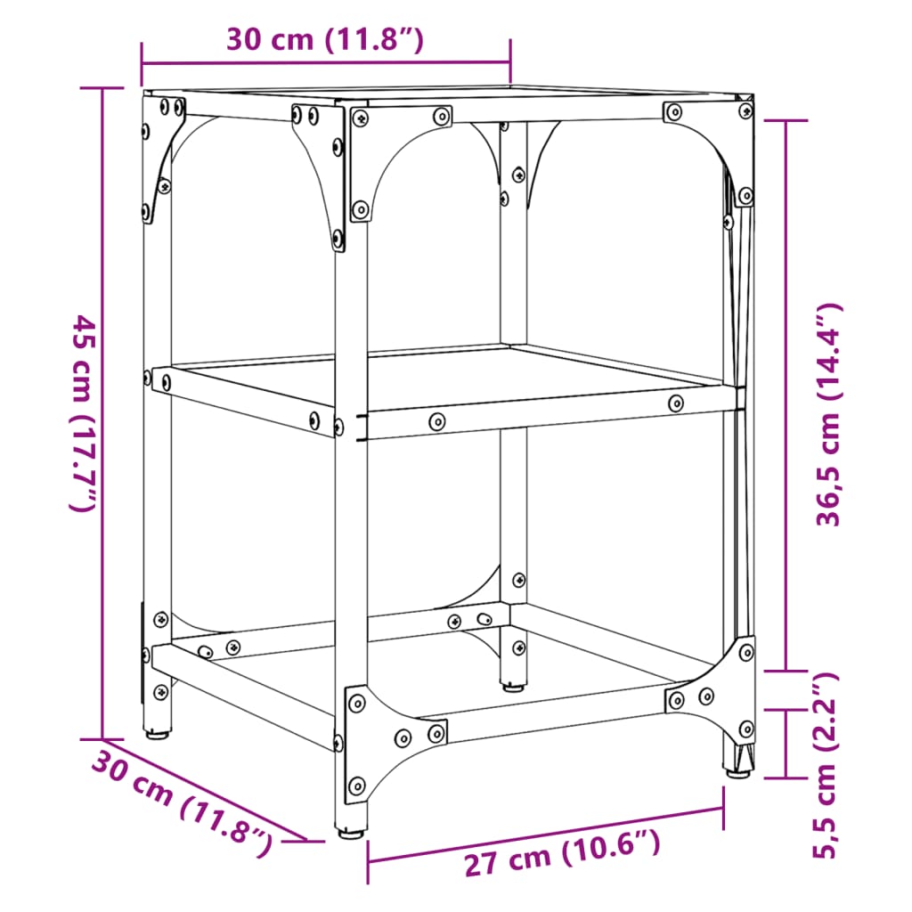 vidaXL Salontafel met transparant glazen blad 30x30x45 cm staal