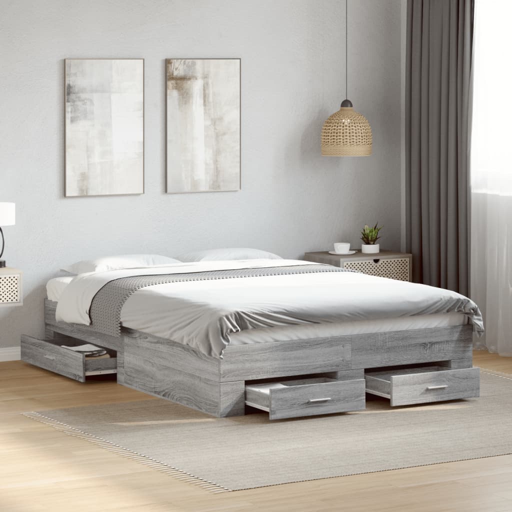 vidaXL Bedframe met lades bewerkt hout grijs sonoma eiken 140x190 cm