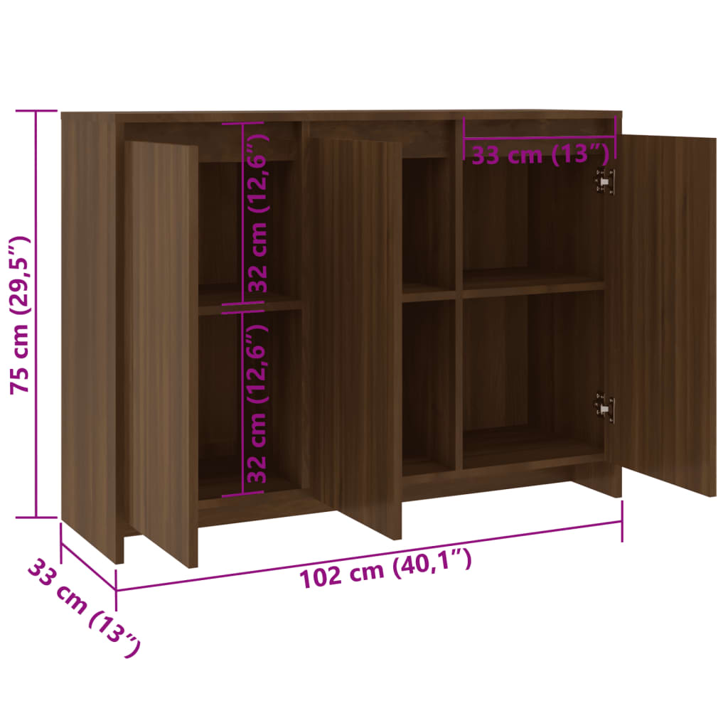 vidaXL Dressoir 102x33x75 cm bewerkt hout bruin eikenkleur