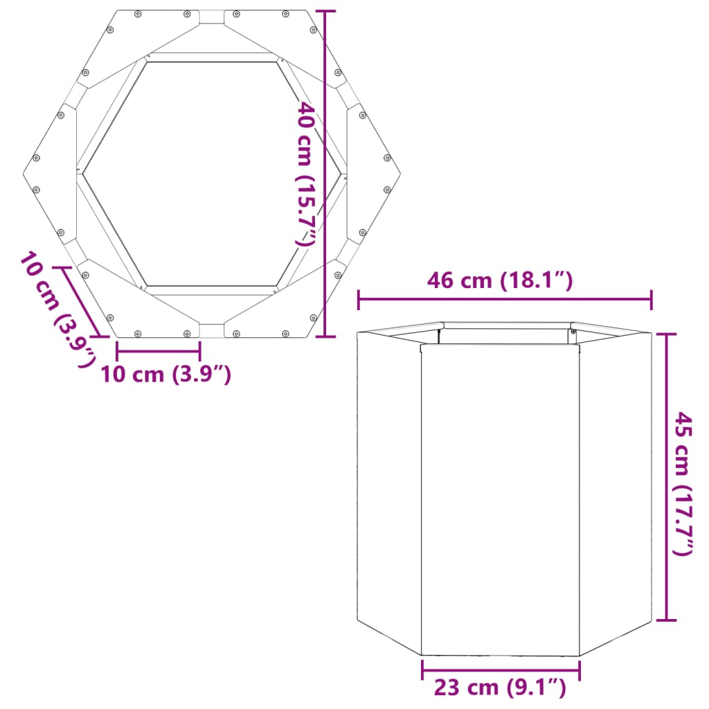 vidaXL Plantenbak zeshoek 46x40x45 cm staal wit