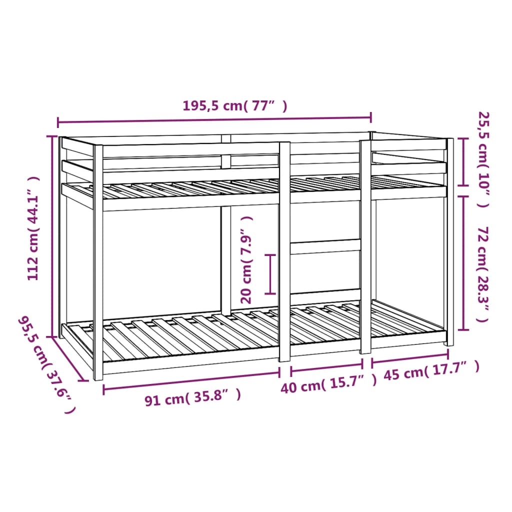 vidaXL Stapelbed 90x190 cm massief grenenhout wit