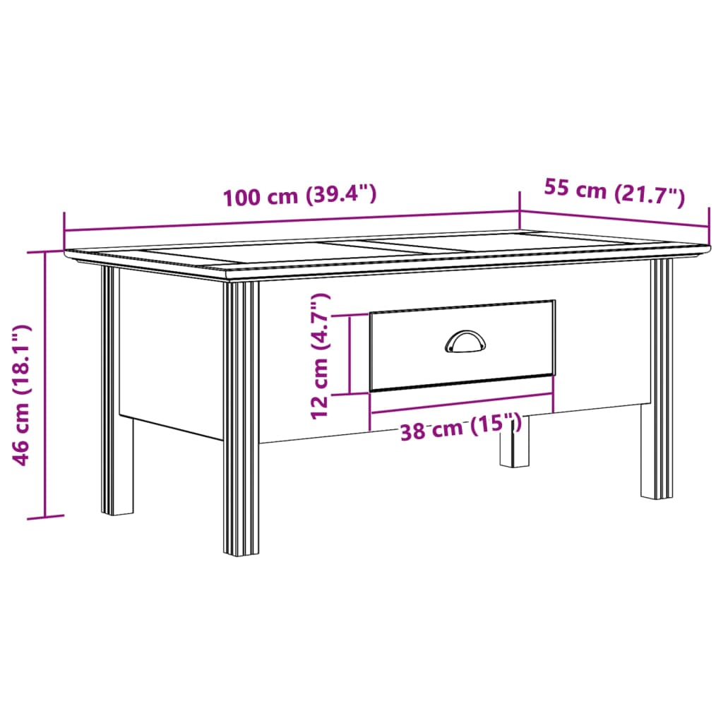 vidaXL Salontafel BODO 100x55x46 cm massief grenenhout wit