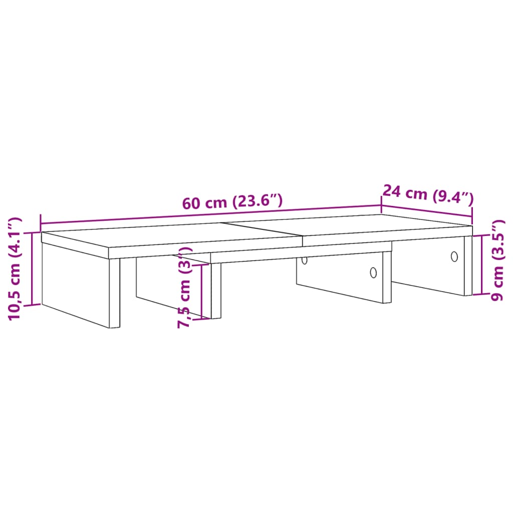 vidaXL Monitorstandaard verstelbaar 60x24x10,5cm hout artisanaal eiken