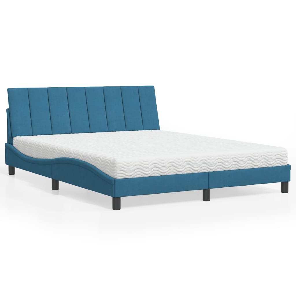 vidaXL Bed met matras fluweel blauw 160x200 cm