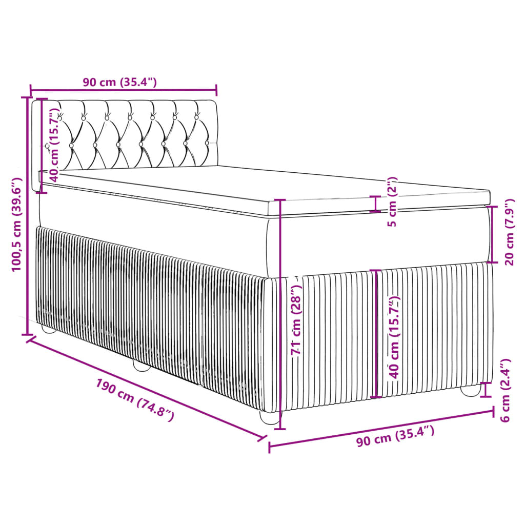 vidaXL Boxspring met matras fluweel lichtgrijs 90x190 cm