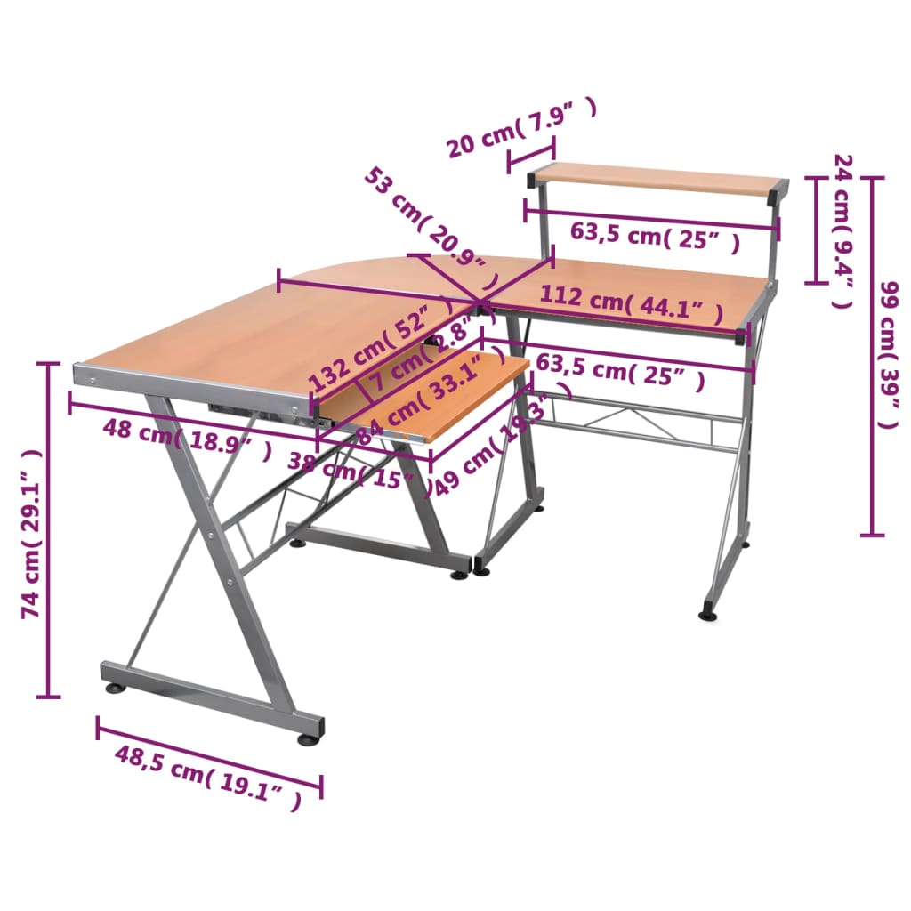 vidaXL Hoekbureau 132x112x99 cm bewerkt hout bruin