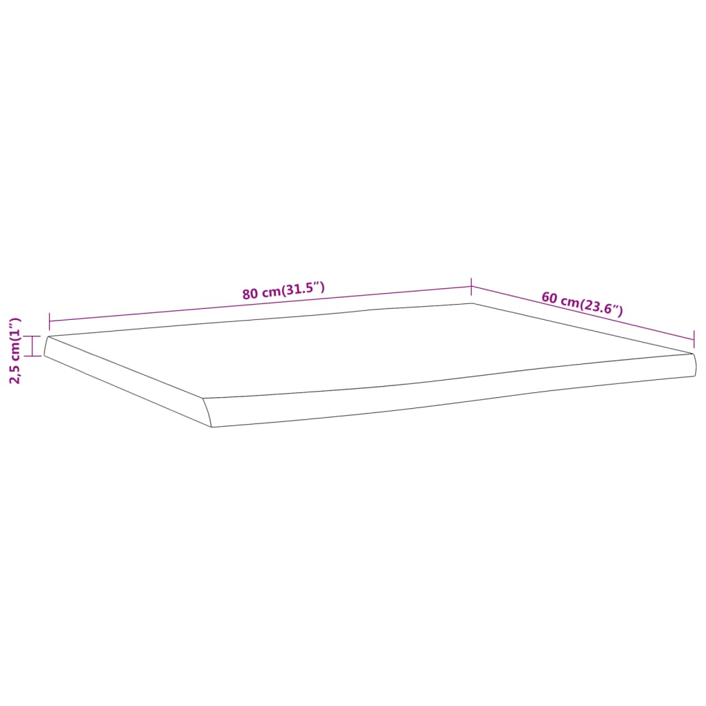 vidaXL Tafelblad rechthoekig natuurlijke rand 80x60x2,5 cm acaciahout