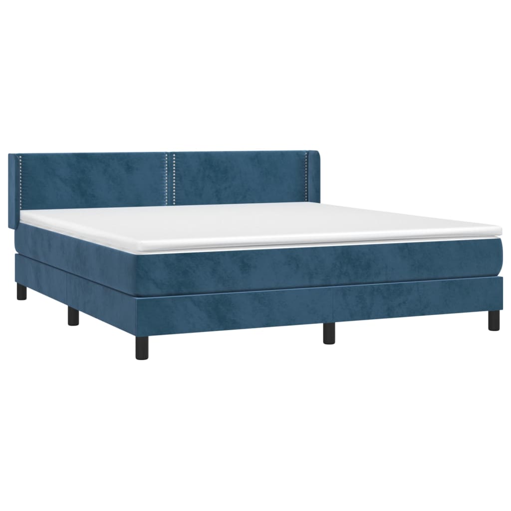 vidaXL Boxspring met matras fluweel donkerblauw 160x200 cm