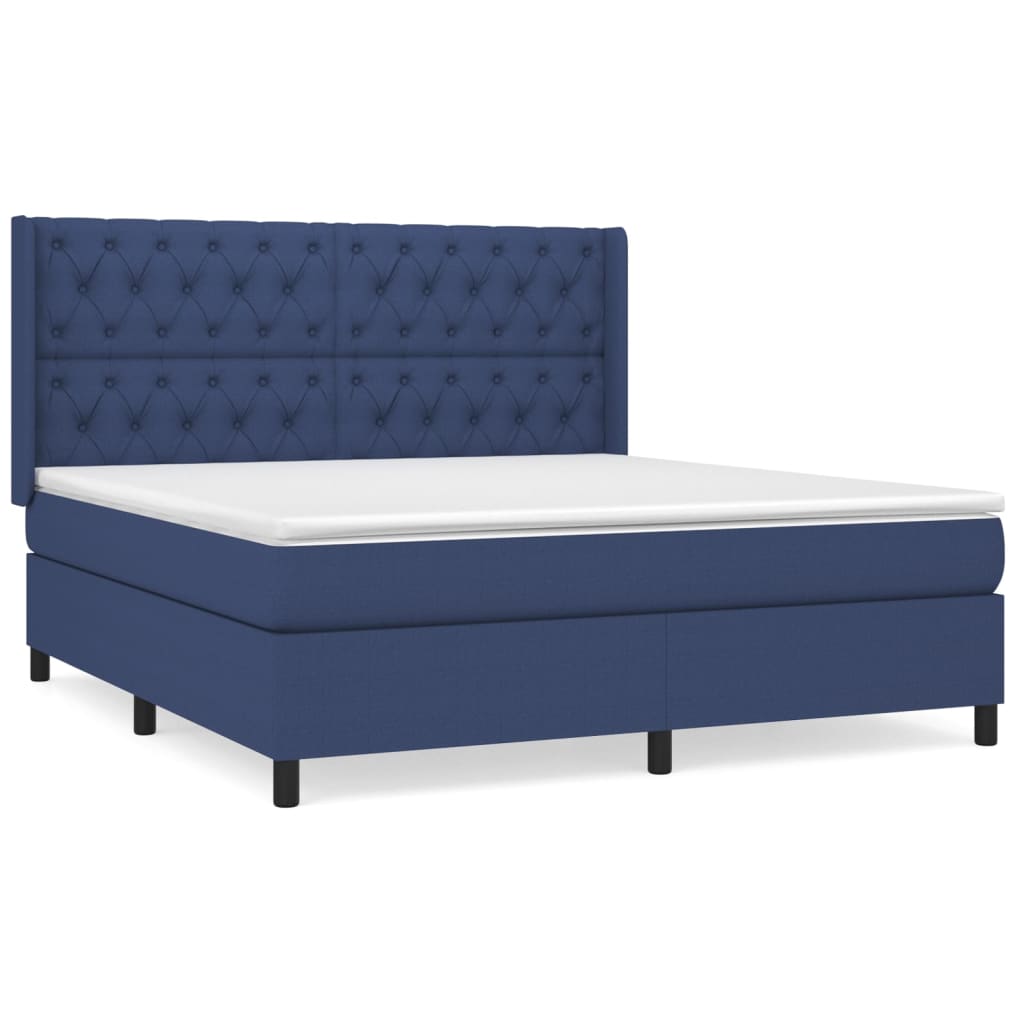 vidaXL Boxspring met matras stof blauw 160x200 cm