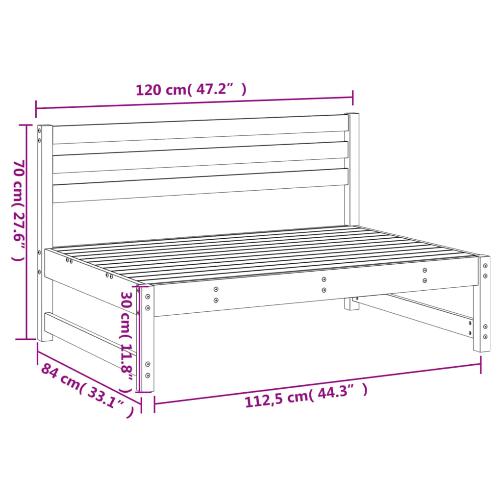 vidaXL Tuinmiddenbank 120x80 cm massief grenenhout zwart