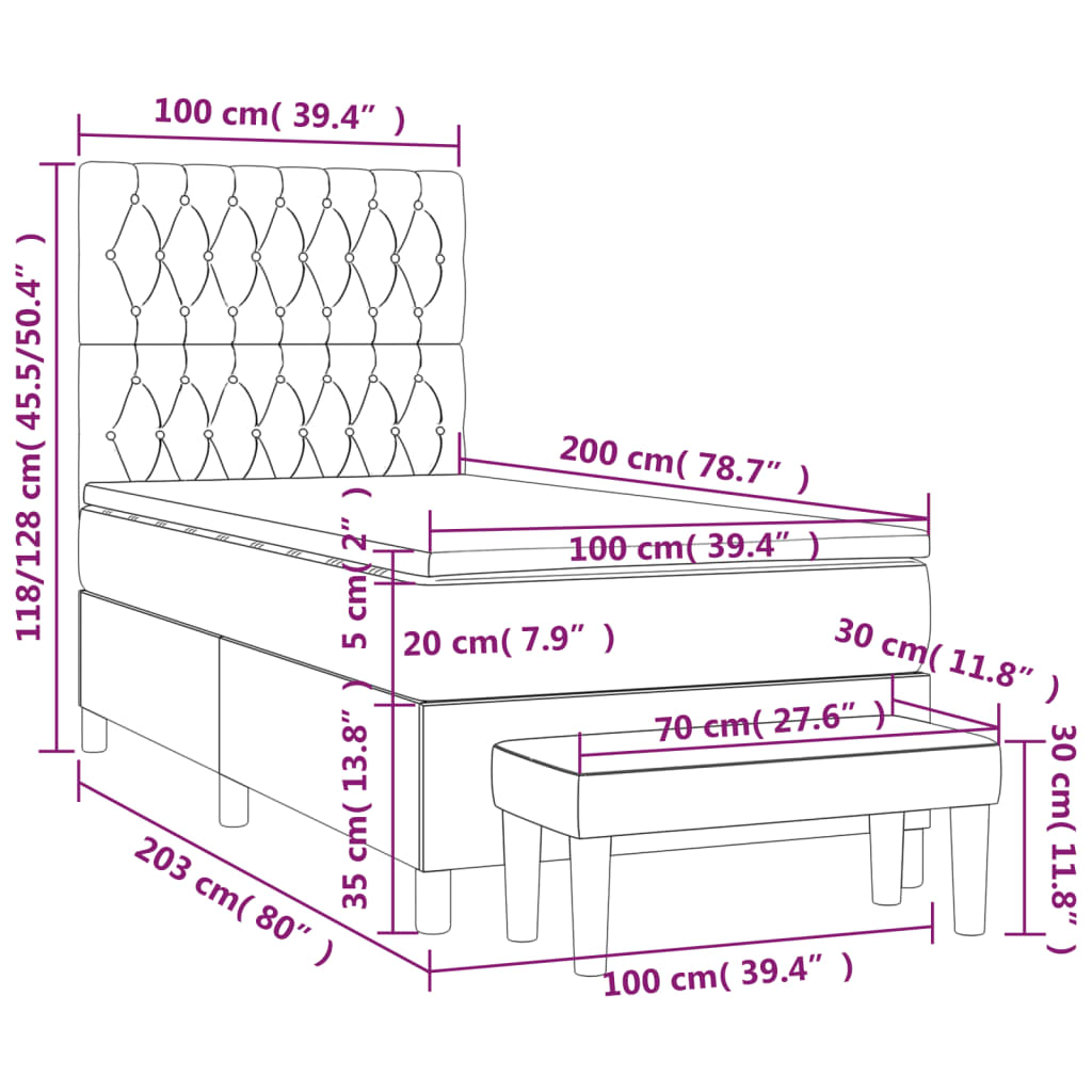 vidaXL Boxspring met matras fluweel donkergrijs 100x200 cm