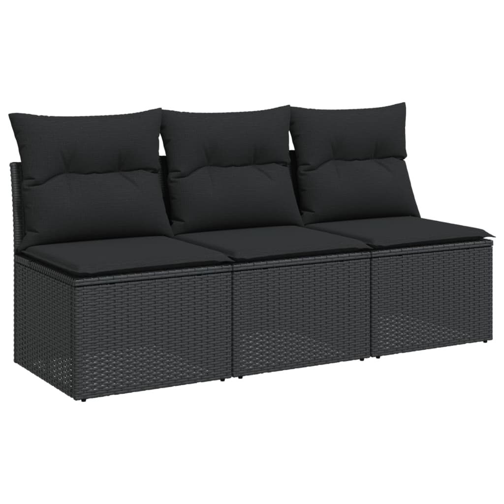 vidaXL Tuinbank 3-zits met kussens poly rattan zwart