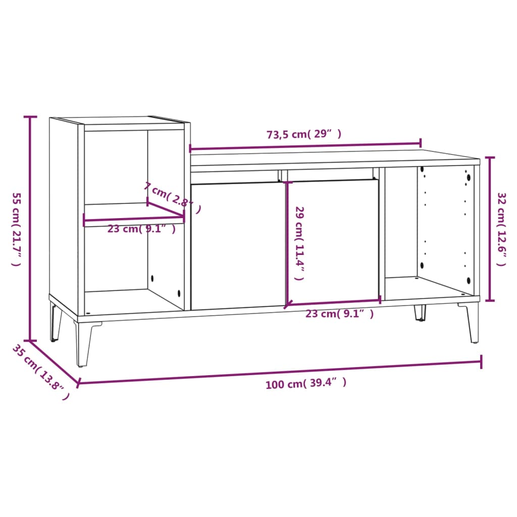 vidaXL Tv-meubel 100x35x55 cm bewerkt hout grijs sonoma eikenkleurig