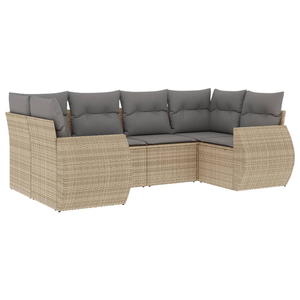 vidaXL 6-delige Loungeset met kussens poly rattan beige