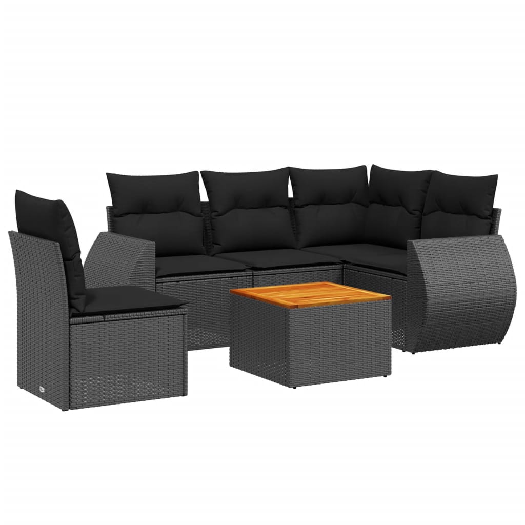 vidaXL 6-delige Loungeset met kussens poly rattan zwart