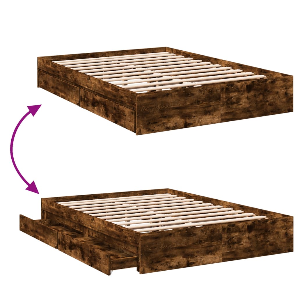 vidaXL Bedframe met lades bewerkt hout gerookt eikenkleurig 140x200 cm