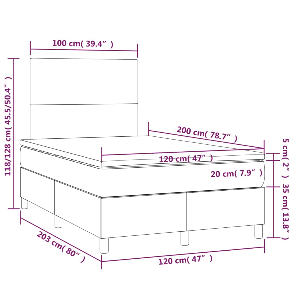 vidaXL Boxspring met matras en LED fluweel roze 120x200 cm